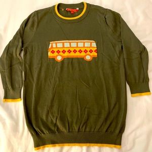 ModCloth olive green sweater yellow bus 3/4 sleeve
